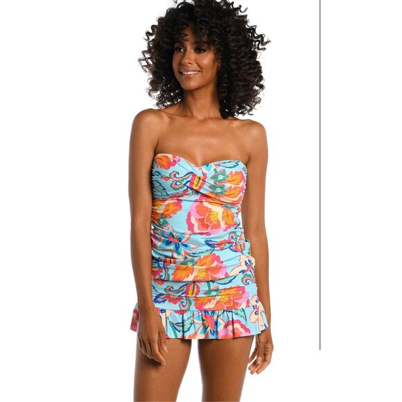 La Blanca Women's Bandeau Ruched Tankini Swimsuit Breezy Beauty L NWT - Picture 9 of 11